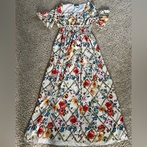 Sheilay Ruffle Sleeve Garden Party Floral Dress Large